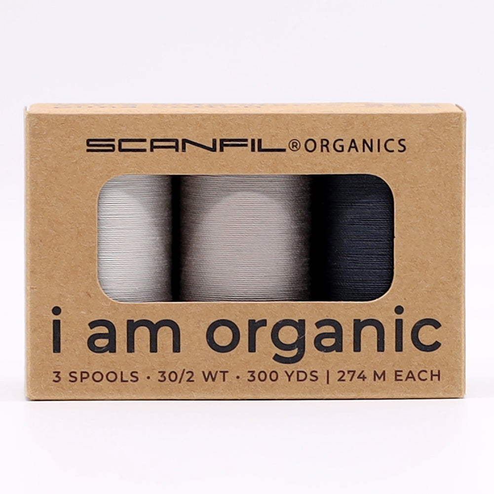 SCANFIL® 30wt Organic Pima Cotton Thread Trio Set - 3ct 300yd Spools - Stormy Grays SCANFIL® 30wt Organic Pima Cotton Thread Trio Set - 3ct 300yd Spools - Stormy Grays