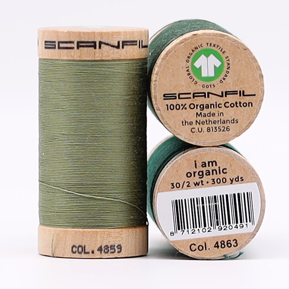 SCANFIL® 30wt Organic Pima Cotton Thread Trio Set - 3ct 300yd Spools - Foresty Greens Detail SCANFIL® 30wt Organic Pima Cotton Thread Trio Set - 3ct 300yd Spools - Foresty Greens Detail