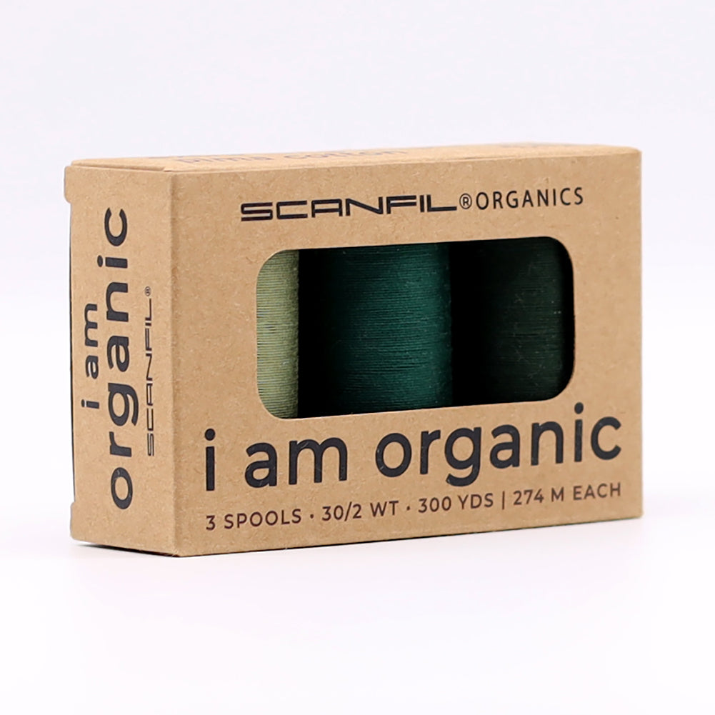 SCANFIL® 30wt Organic Pima Cotton Thread Trio Set - 3ct 300yd Spools - Foresty Greens - Full SCANFIL® 30wt Organic Pima Cotton Thread Trio Set - 3ct 300yd Spools - Foresty Greens - Full