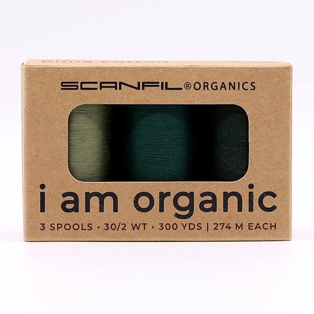 SCANFIL® 30wt Organic Pima Cotton Thread Trio Set - 3ct 300yd Spools - Foresty Greens Drape SCANFIL® 30wt Organic Pima Cotton Thread Trio Set - 3ct 300yd Spools - Foresty Greens Drape