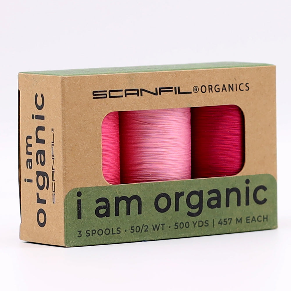 SCANFIL® 50wt Organic Pima Cotton Thread Trio Set - 3ct 500yd Spools - Pretty Pinks - Full SCANFIL® 50wt Organic Pima Cotton Thread Trio Set - 3ct 500yd Spools - Pretty Pinks - Full