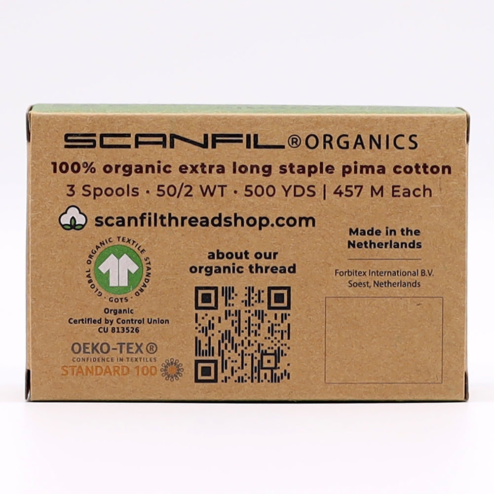 SCANFIL® 50wt Organic Pima Cotton Thread Trio Set - 3ct 500yd Spools - Stormy Grays - Folded SCANFIL® 50wt Organic Pima Cotton Thread Trio Set - 3ct 500yd Spools - Stormy Grays - Folded