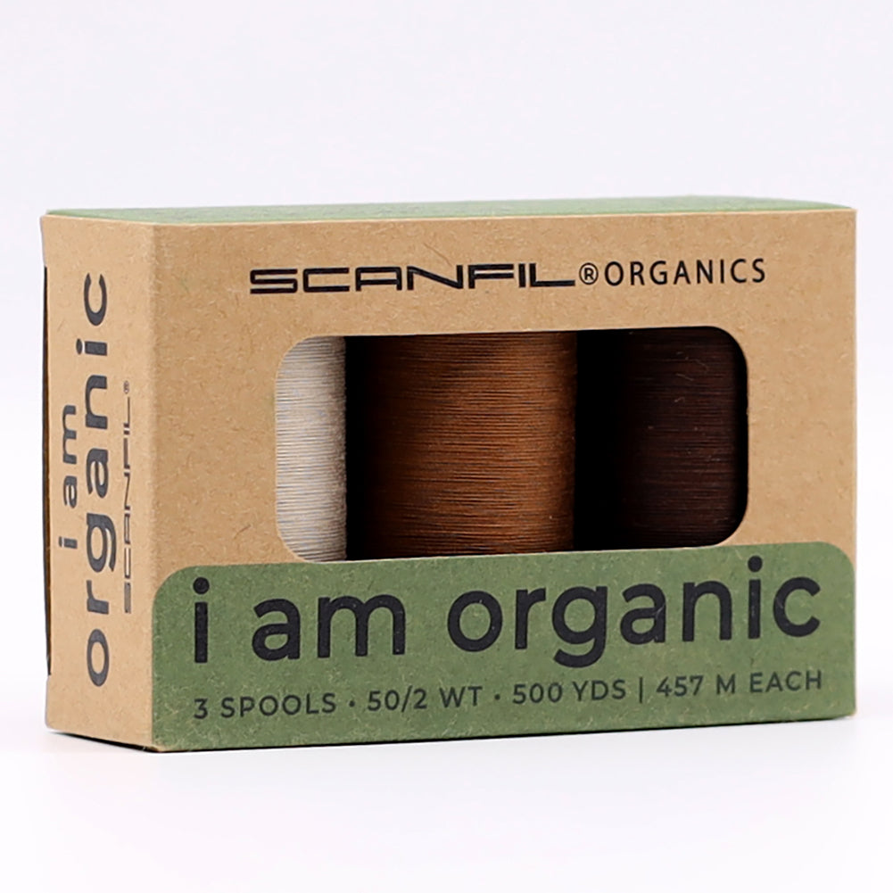SCANFIL® 50wt Organic Pima Cotton Thread Trio Set - 3ct 500yd Spools - Earthy Browns - Full - Image 5 of 5 SCANFIL® 50wt Organic Pima Cotton Thread Trio Set - 3ct 500yd Spools - Earthy Browns - Full - Image 5 of 5