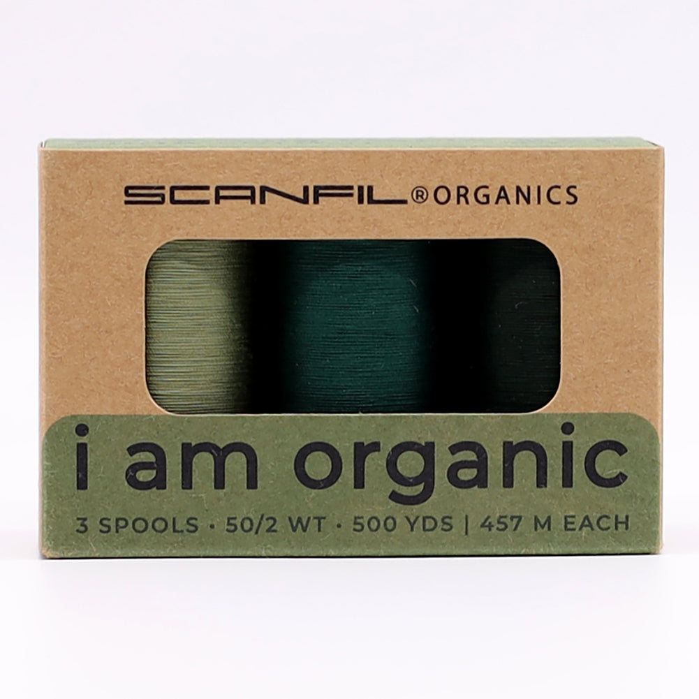 SCANFIL® 50wt Organic Pima Cotton Thread Trio Set - 3ct 500yd Spools - Foresty Greens - Drape - Image 6 of 9 SCANFIL® 50wt Organic Pima Cotton Thread Trio Set - 3ct 500yd Spools - Foresty Greens - Drape - Image 6 of 9