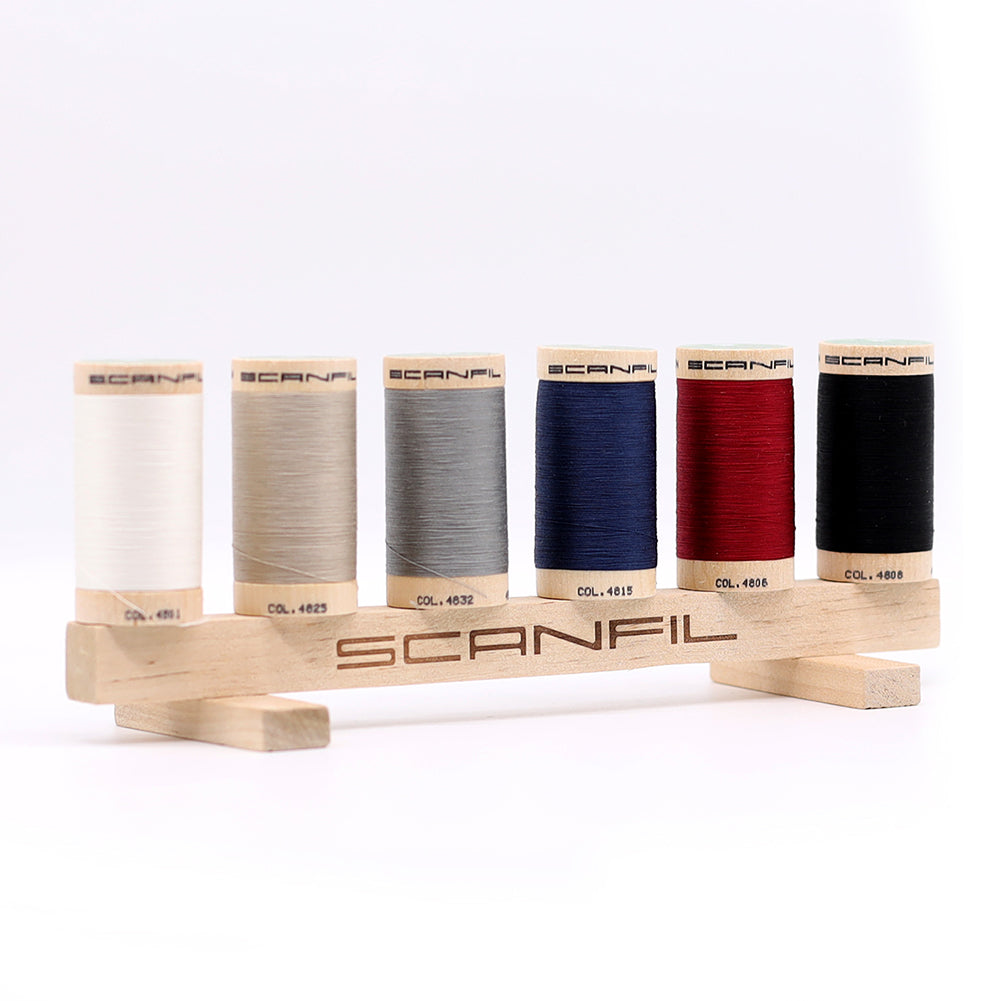 SCANFIL® 50wt Organic Pima Cotton Thread Set - 6ct 500yd Spools & Wood Rack - Neutrals Package SCANFIL® 50wt Organic Pima Cotton Thread Set - 6ct 500yd Spools & Wood Rack - Neutrals Package