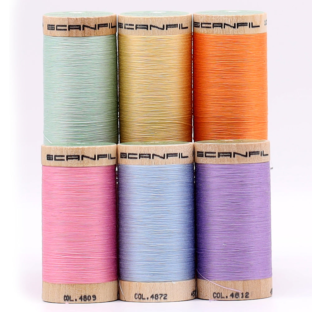 SCANFIL® 50wt Organic Pima Cotton Thread Set - 6ct 500yd Spools & Wood Rack - Pastels Full SCANFIL® 50wt Organic Pima Cotton Thread Set - 6ct 500yd Spools & Wood Rack - Pastels Full