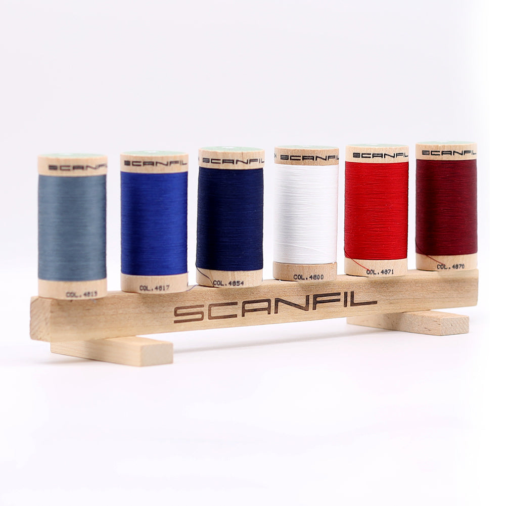 SCANFIL® 50wt Organic Pima Cotton Thread Set - 6ct 500yd Spools & Wood Rack - Patriotic - Full SCANFIL® 50wt Organic Pima Cotton Thread Set - 6ct 500yd Spools & Wood Rack - Patriotic - Full