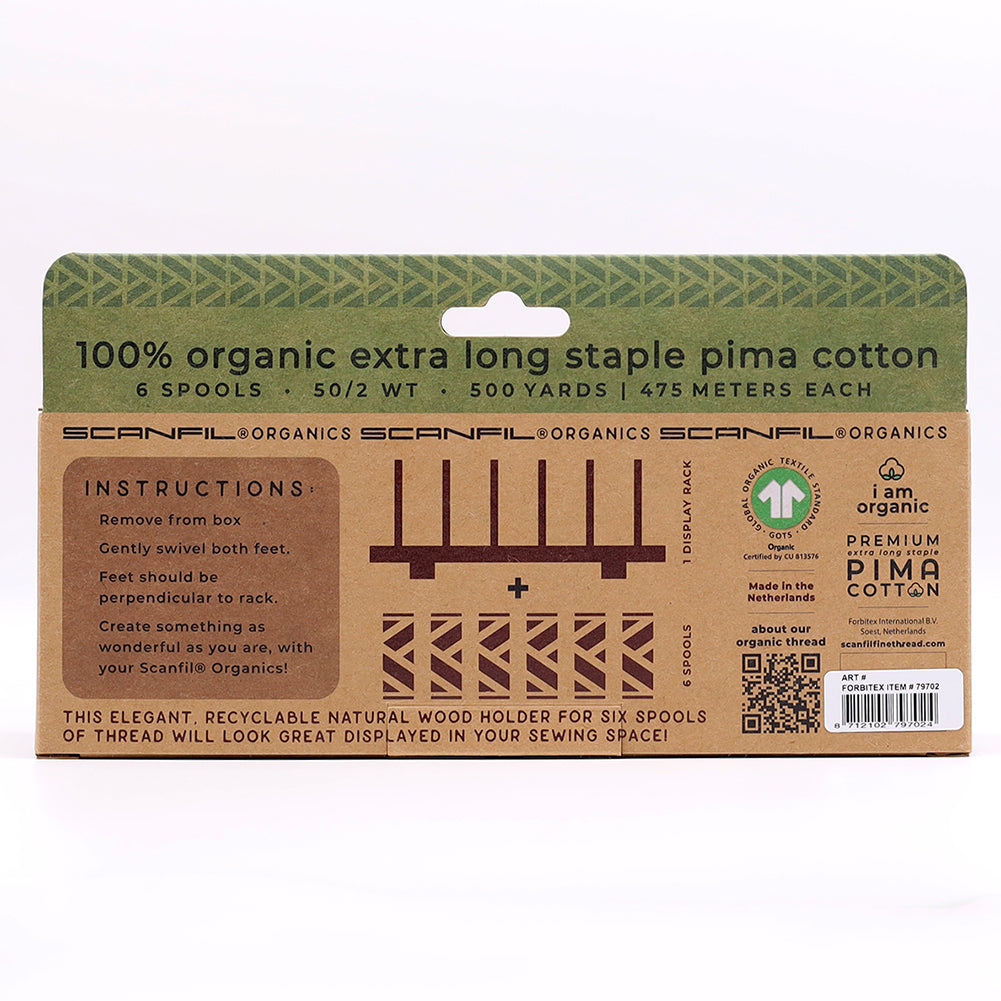 SCANFIL® 50wt Organic Pima Cotton Thread Set - 6ct 500yd Spools & Wood Rack - Trendy Holiday SCANFIL® 50wt Organic Pima Cotton Thread Set - 6ct 500yd Spools & Wood Rack - Trendy Holiday