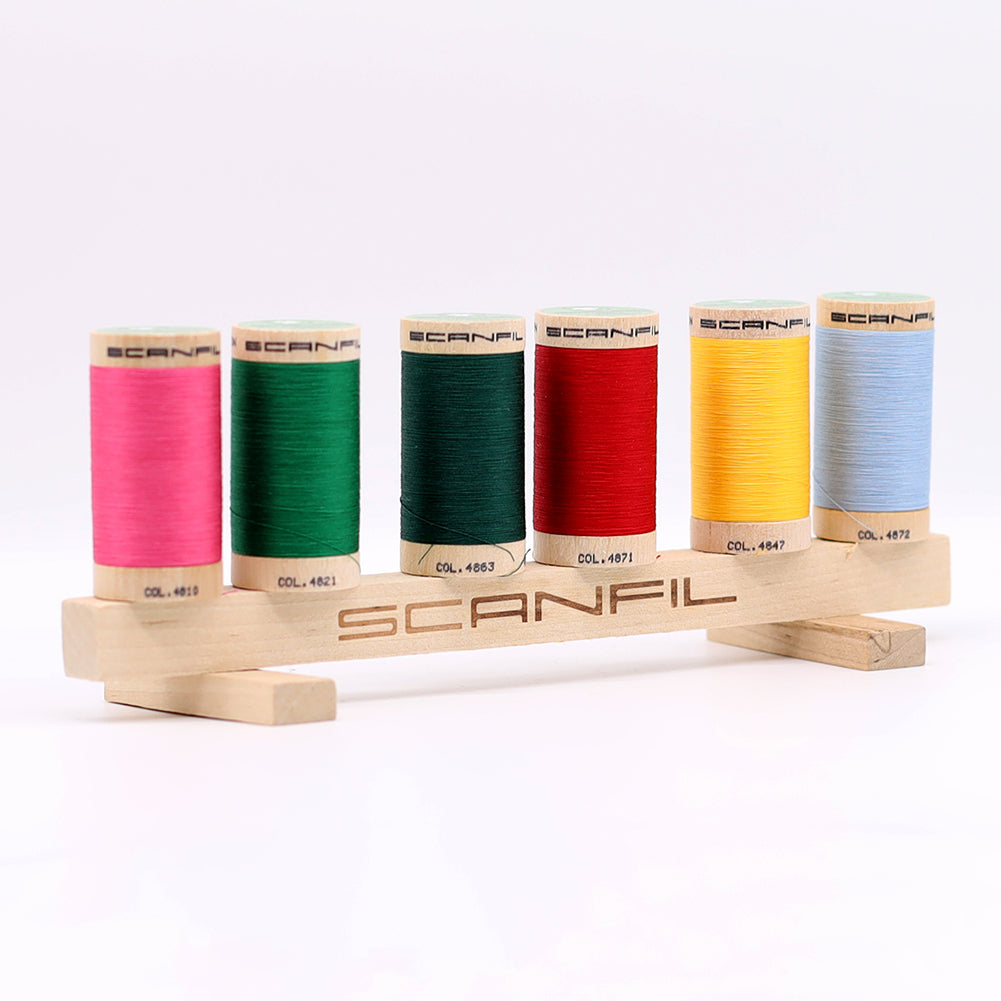 SCANFIL® 50wt Organic Pima Cotton Thread Set - 6ct 500yd Spools & Wood Rack - Trendy Holiday - Full SCANFIL® 50wt Organic Pima Cotton Thread Set - 6ct 500yd Spools & Wood Rack - Trendy Holiday - Full