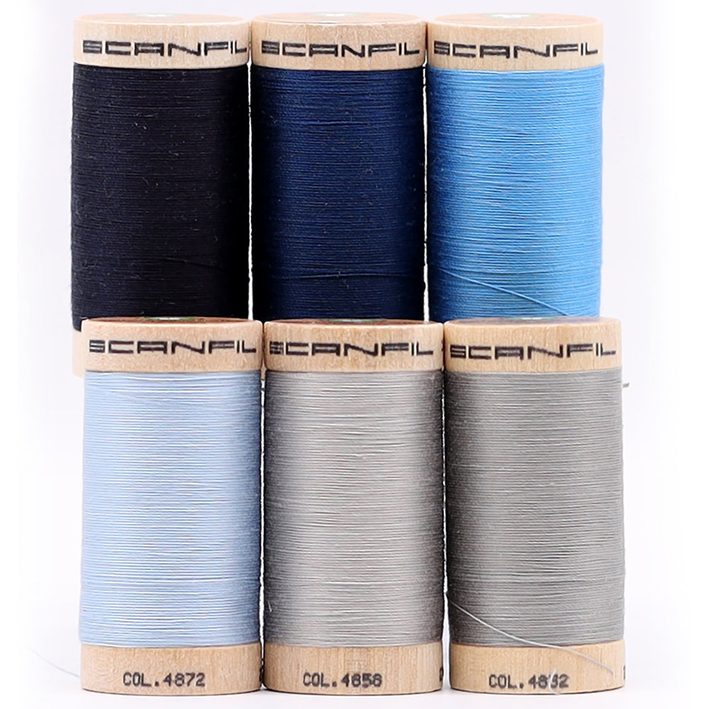 SCANFIL® 30wt Organic Pima Cotton Thread Set - 6ct 300yd Spools & Wood Rack - Frosty Winter Full SCANFIL® 30wt Organic Pima Cotton Thread Set - 6ct 300yd Spools & Wood Rack - Frosty Winter Full