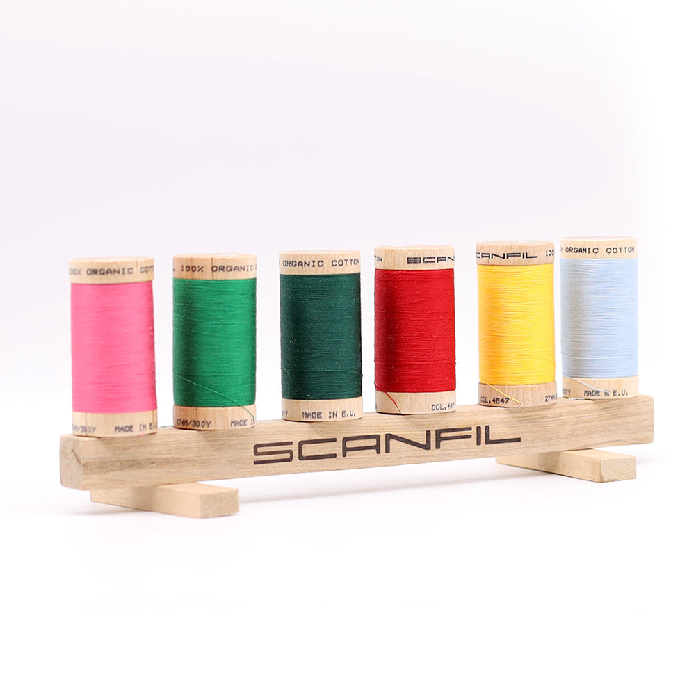 SCANFIL® 30wt Organic Pima Cotton Thread Set - 6ct 300yd Spools & Wood Rack - Trendy Holiday - Full SCANFIL® 30wt Organic Pima Cotton Thread Set - 6ct 300yd Spools & Wood Rack - Trendy Holiday - Full
