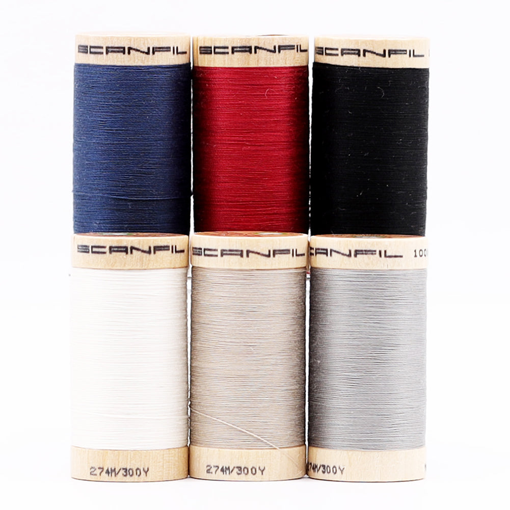 SCANFIL® 30wt Organic Pima Cotton Thread Set - 6ct 300yd Spools & Wood Rack - Neutrals - Full SCANFIL® 30wt Organic Pima Cotton Thread Set - 6ct 300yd Spools & Wood Rack - Neutrals - Full