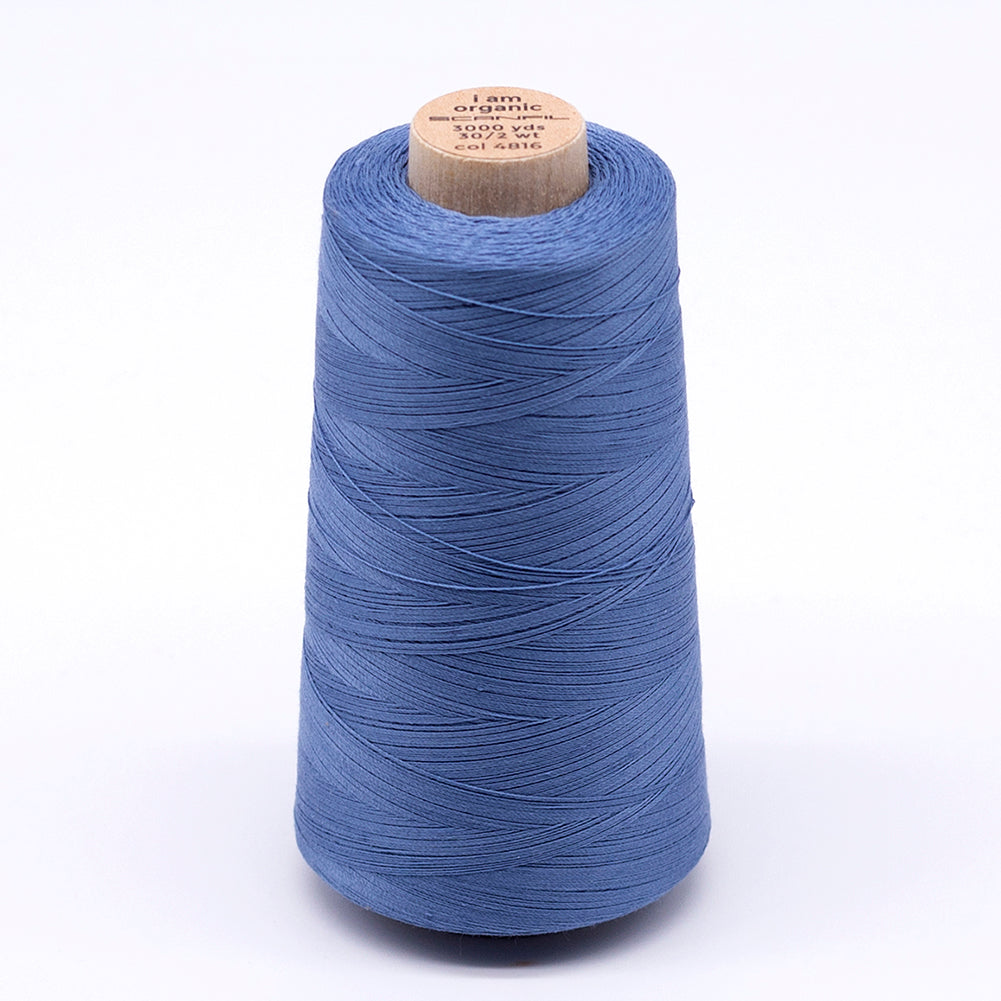 SCANFIL® 30wt Organic Pima Cotton Thread 3000 yd Cone - 4816 Blue Shadow SCANFIL® 30wt Organic Pima Cotton Thread 3000 yd Cone - 4816 Blue Shadow