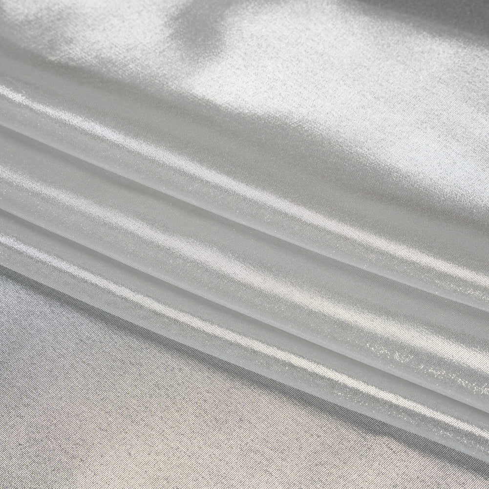 Liquid Sheen Metallic Polyester Chiffon - Silver on White - Liquid Sheen Chiffon Collection Detail Liquid Sheen Metallic Polyester Chiffon - Silver on White - Liquid Sheen Chiffon Collection Detail
