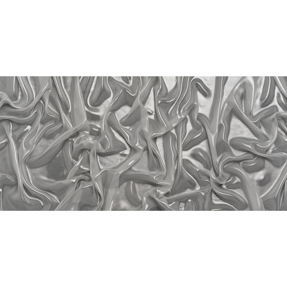 Liquid Sheen Metallic Polyester Chiffon - Silver on White - Liquid Sheen Chiffon Collection Liquid Sheen Metallic Polyester Chiffon - Silver on White - Liquid Sheen Chiffon Collection