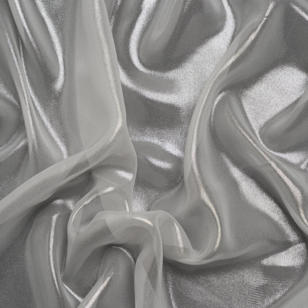 Liquid Sheen Metallic Polyester Chiffon - Silver on White - Liquid Sheen Chiffon Collection Liquid Sheen Metallic Polyester Chiffon - Silver on White - Liquid Sheen Chiffon Collection