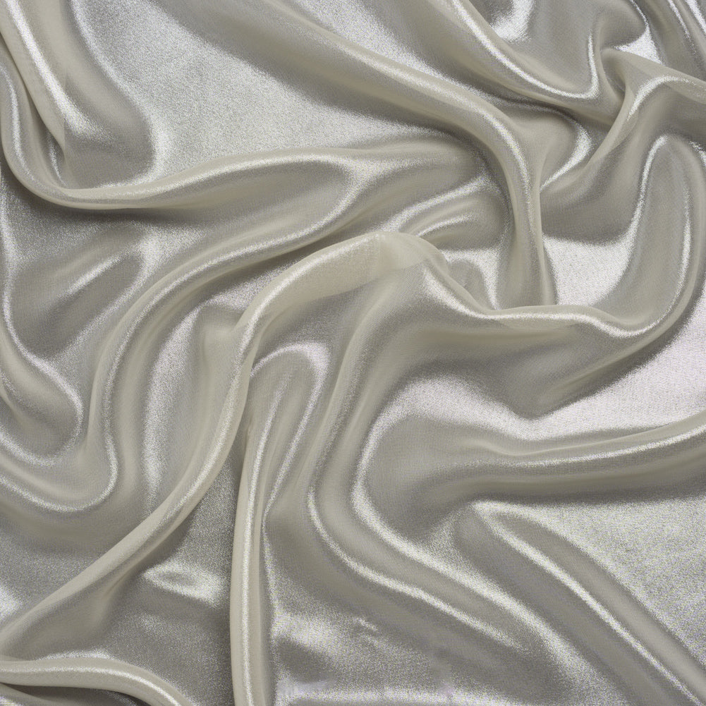 Liquid Sheen Metallic Polyester Chiffon - Silver on Beige - Liquid Sheen Chiffon Collection Drape Liquid Sheen Metallic Polyester Chiffon - Silver on Beige - Liquid Sheen Chiffon Collection Drape