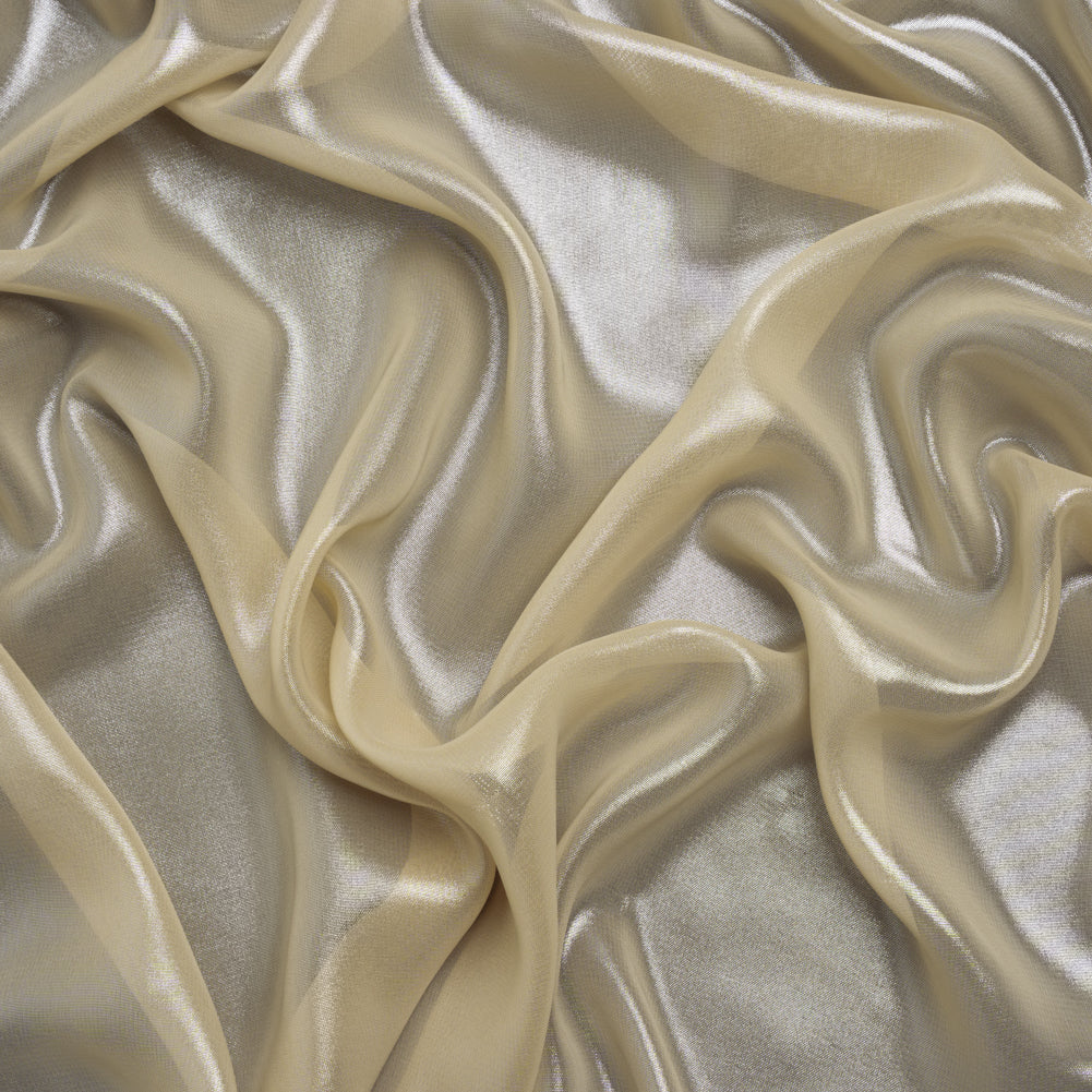 Liquid Sheen Metallic Polyester Chiffon - Silver on Gold - Liquid Sheen Chiffon Collection Liquid Sheen Metallic Polyester Chiffon - Silver on Gold - Liquid Sheen Chiffon Collection