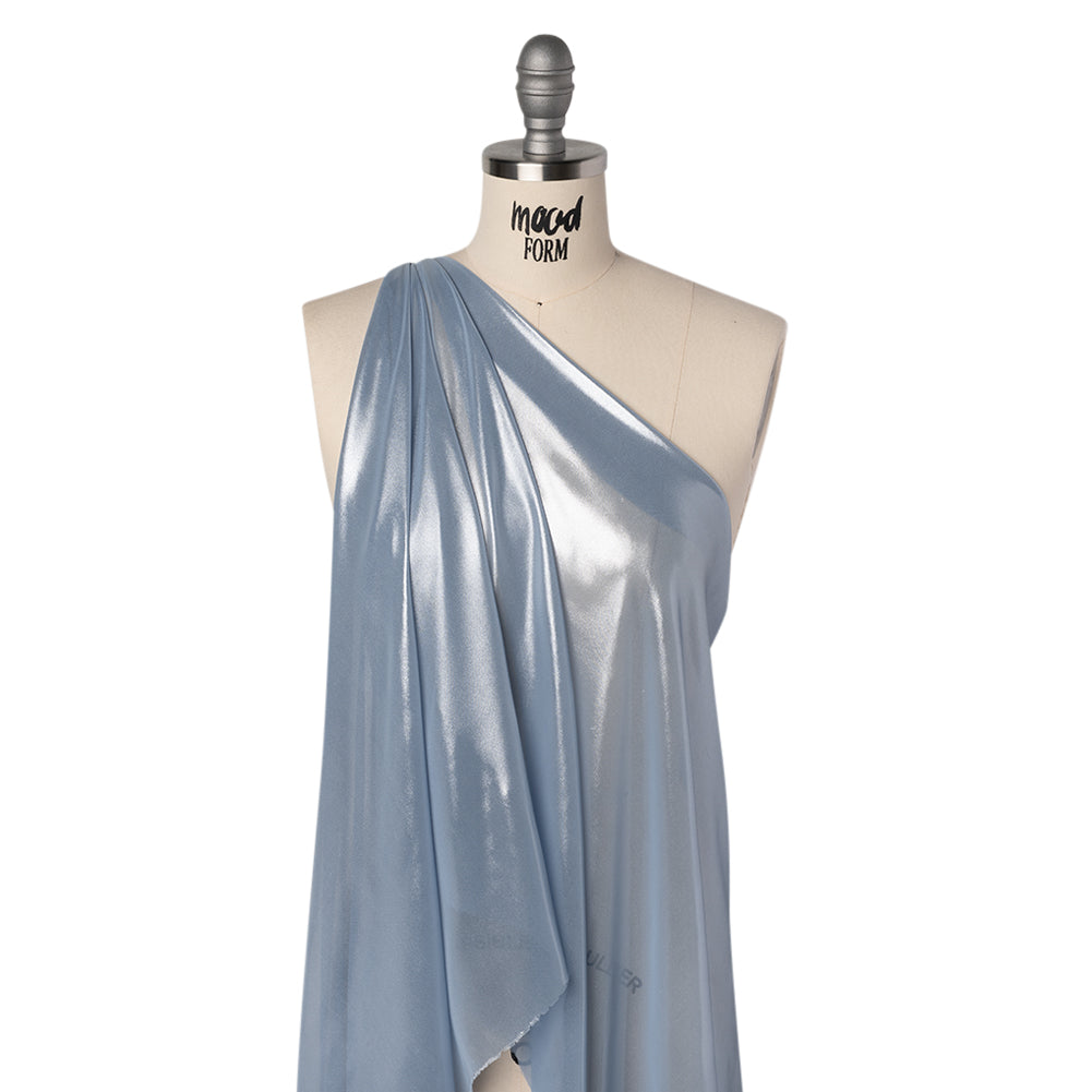 Liquid Sheen Metallic Polyester Chiffon - Silver on Blue - Liquid Sheen Chiffon Collection Folded Liquid Sheen Metallic Polyester Chiffon - Silver on Blue - Liquid Sheen Chiffon Collection Folded