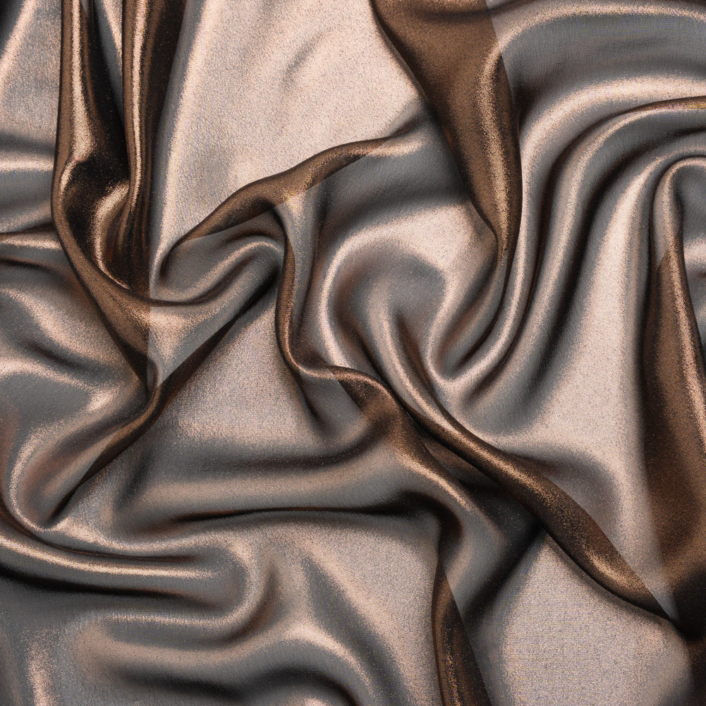 Liquid Sheen Metallic Polyester Chiffon - Copper on Black - Liquid Sheen Chiffon Collection Liquid Sheen Metallic Polyester Chiffon - Copper on Black - Liquid Sheen Chiffon Collection