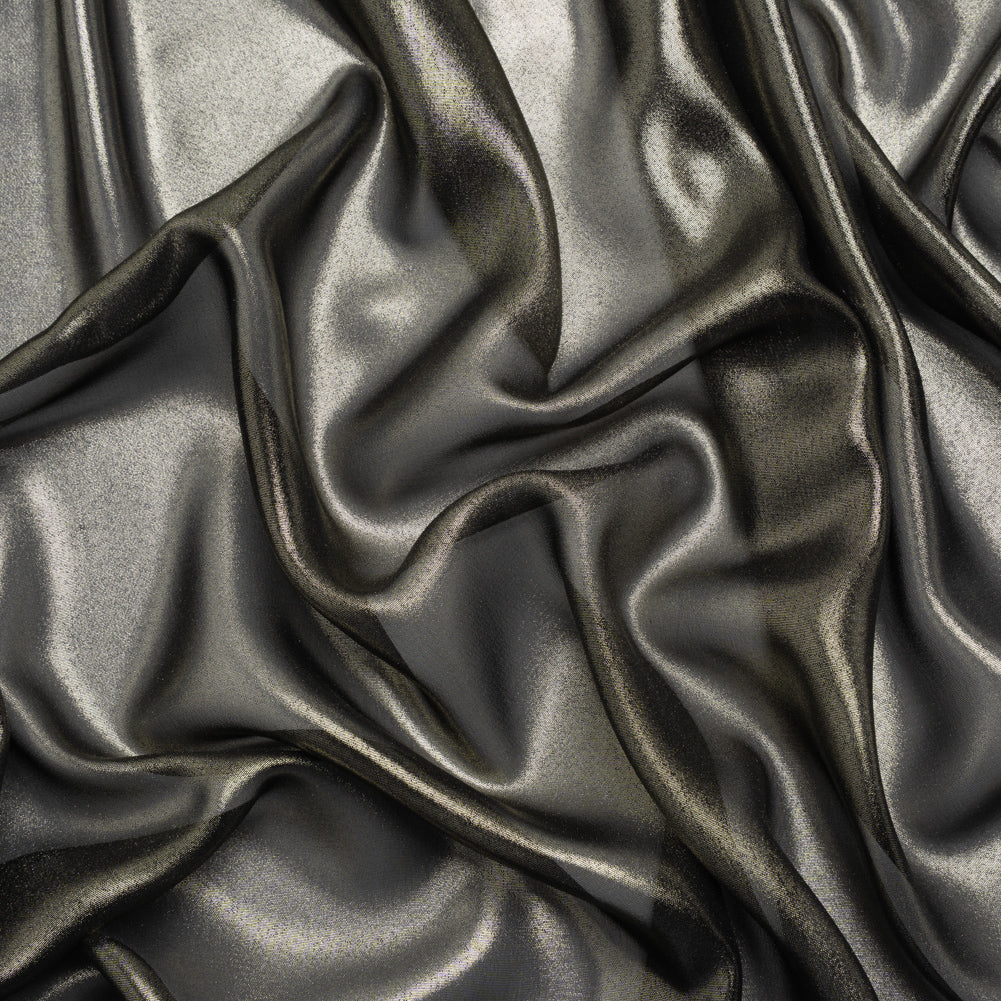 Liquid Sheen Metallic Polyester Chiffon - Gold on Black - Liquid Sheen Chiffon Collection Liquid Sheen Metallic Polyester Chiffon - Gold on Black - Liquid Sheen Chiffon Collection