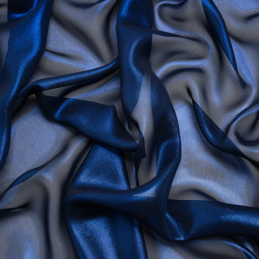 Liquid Sheen Metallic Polyester Chiffon - Navy on Black - Liquid Sheen Chiffon Collection Drape Liquid Sheen Metallic Polyester Chiffon - Navy on Black - Liquid Sheen Chiffon Collection Drape