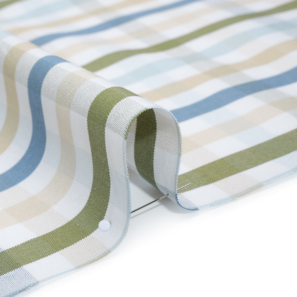 Cotton Oxford Shirting - Blue, Olive Green and Beige Plaid - Deadstock Cotton Oxford Shirting - Blue, Olive Green and Beige Plaid - Deadstock