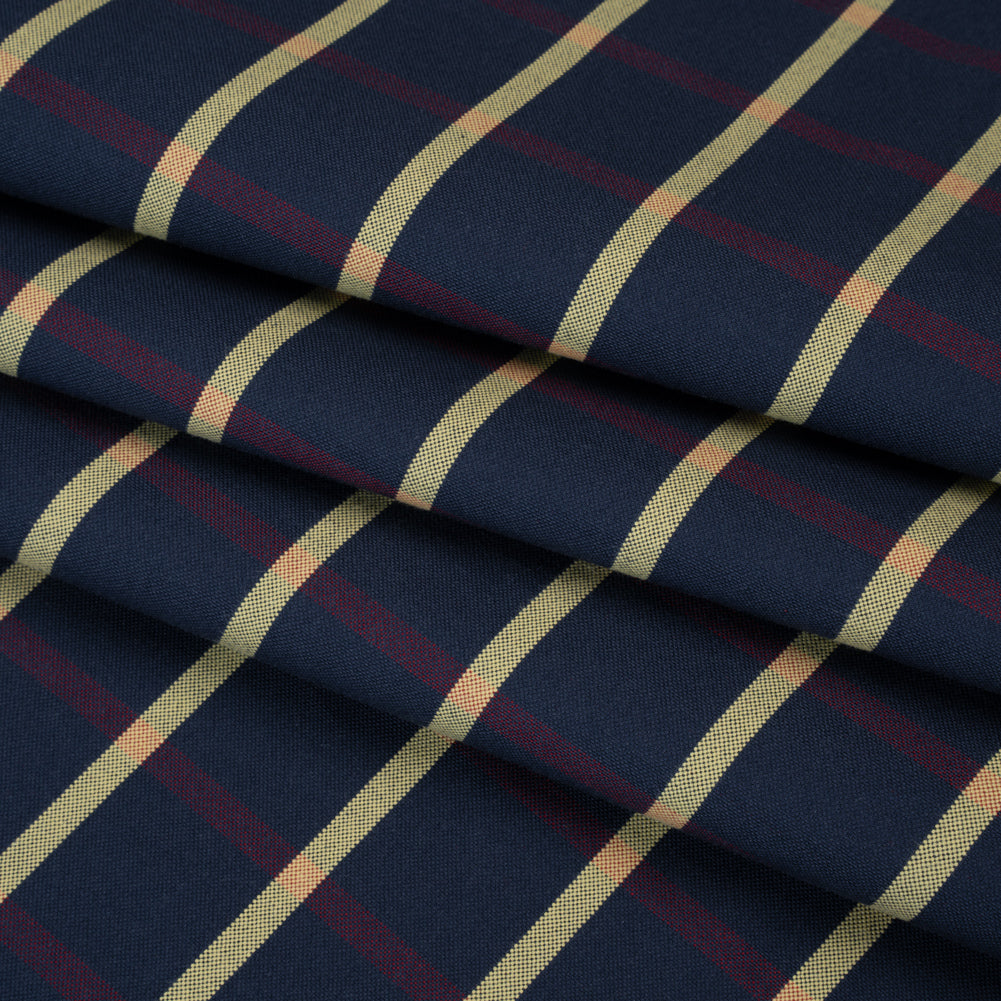 Cotton Oxford Shirting - Navy Blue, Red and Banana Yellow Windowpane Checks - Deadstock Folded Cotton Oxford Shirting - Navy Blue, Red and Banana Yellow Windowpane Checks - Deadstock Folded