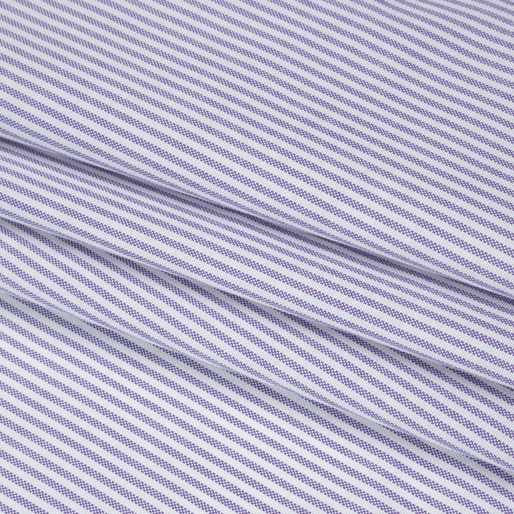 Cotton Oxford Shirting - Violet and White Candy Stripes - Deadstock Cotton Oxford Shirting - Violet and White Candy Stripes - Deadstock