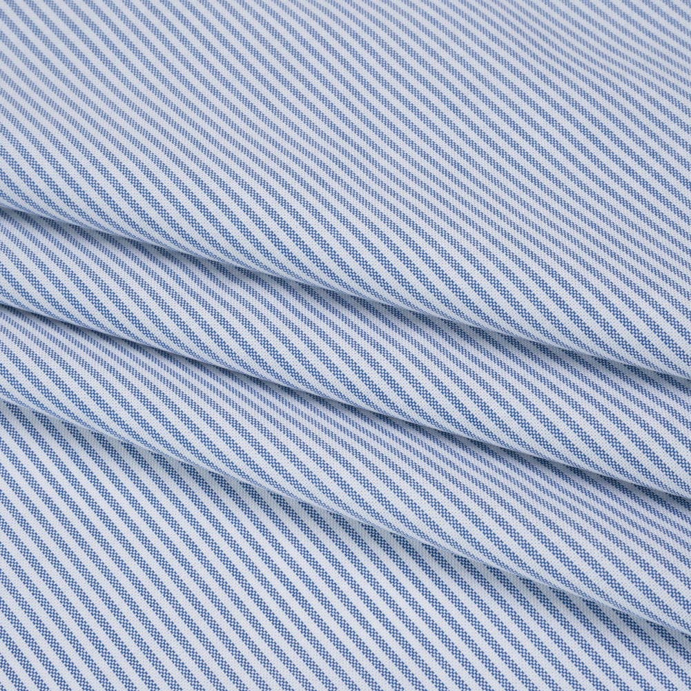 Cotton Oxford Shirting - Bluesteel and White Candy Stripes - Designer Deadstock Cotton Oxford Shirting - Bluesteel and White Candy Stripes - Designer Deadstock