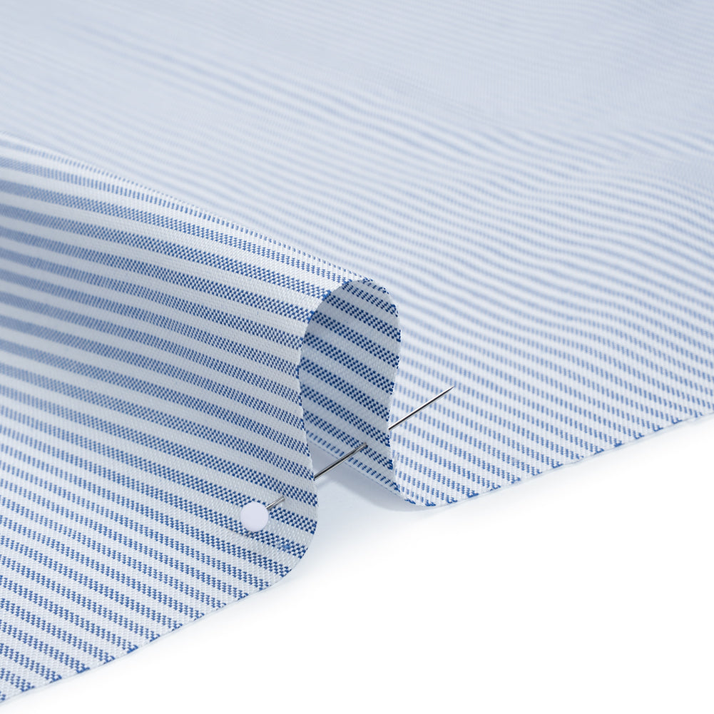 Cotton Oxford Shirting - Bluesteel and White Candy Stripes - Designer Deadstock Cotton Oxford Shirting - Bluesteel and White Candy Stripes - Designer Deadstock