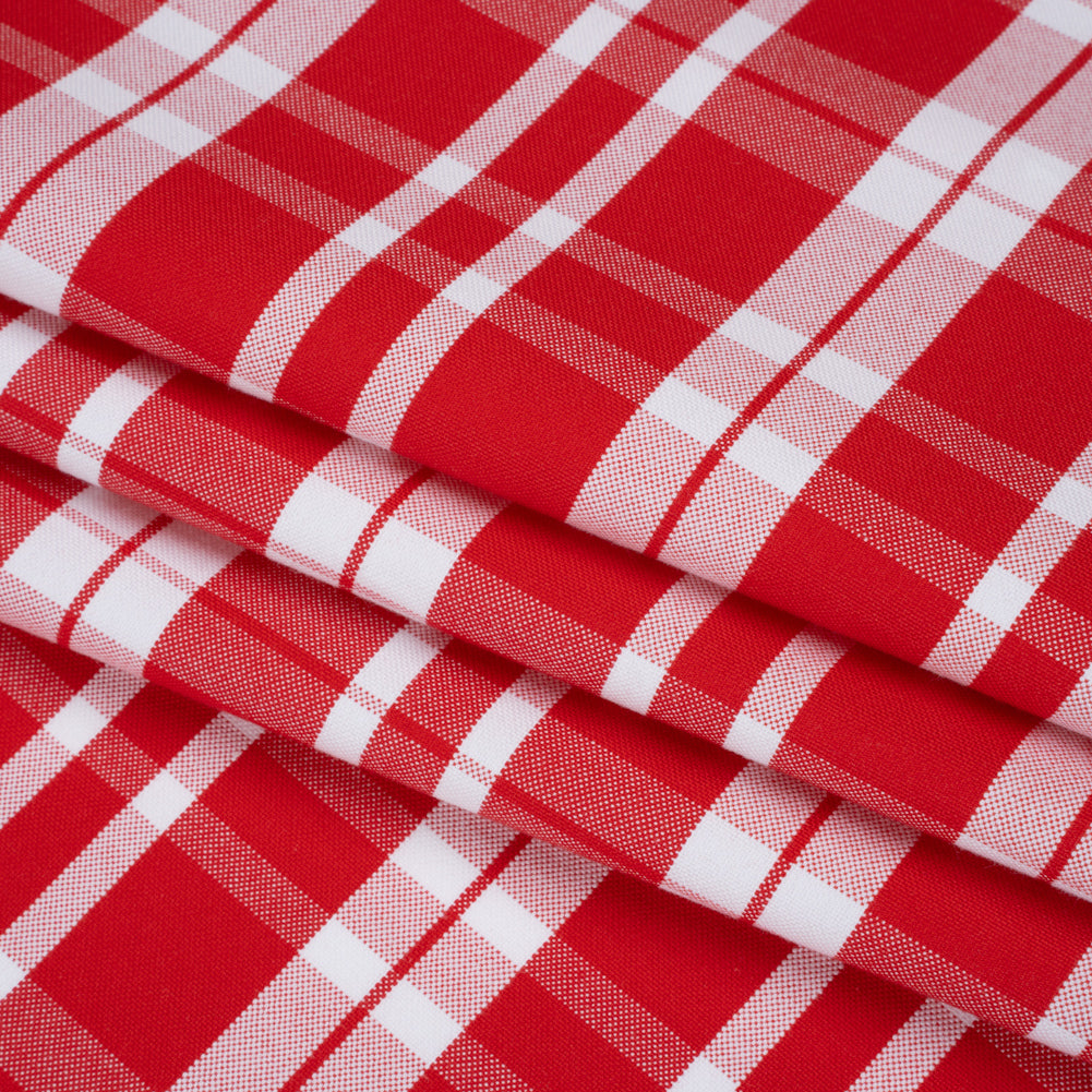 Cotton Oxford Shirting - Fiery Red and White Plaid - Deadstock Cotton Oxford Shirting - Fiery Red and White Plaid - Deadstock