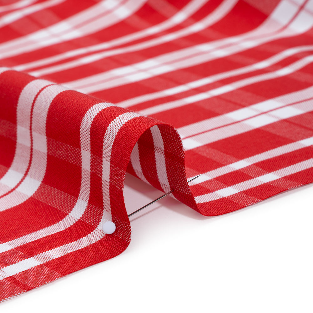 Cotton Oxford Shirting - Fiery Red and White Plaid - Deadstock Cotton Oxford Shirting - Fiery Red and White Plaid - Deadstock