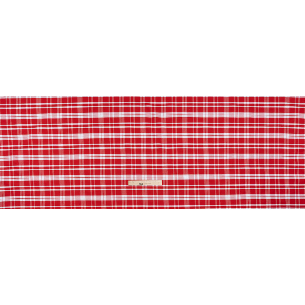 Cotton Oxford Shirting - Fiery Red and White Plaid - Deadstock Cotton Oxford Shirting - Fiery Red and White Plaid - Deadstock