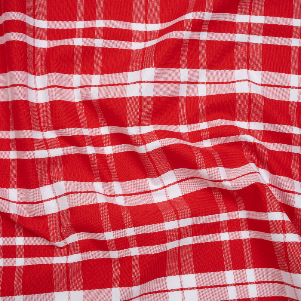 Cotton Oxford Shirting - Fiery Red and White Plaid - Deadstock Cotton Oxford Shirting - Fiery Red and White Plaid - Deadstock
