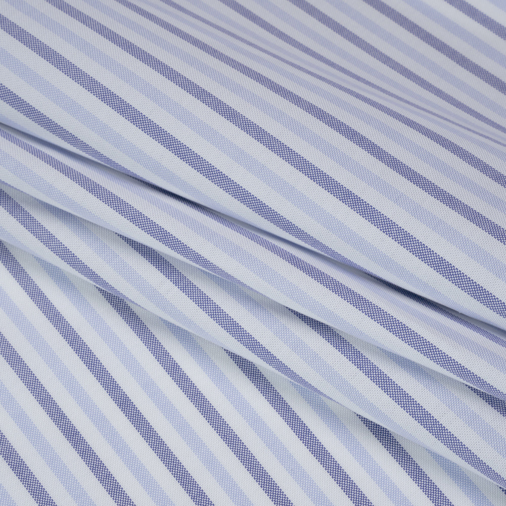 Cotton Oxford Shirting - Sky Blue, Cobalt and White Alternating Stripes - Designer Deadstock - Folded Cotton Oxford Shirting - Sky Blue, Cobalt and White Alternating Stripes - Designer Deadstock - Folded