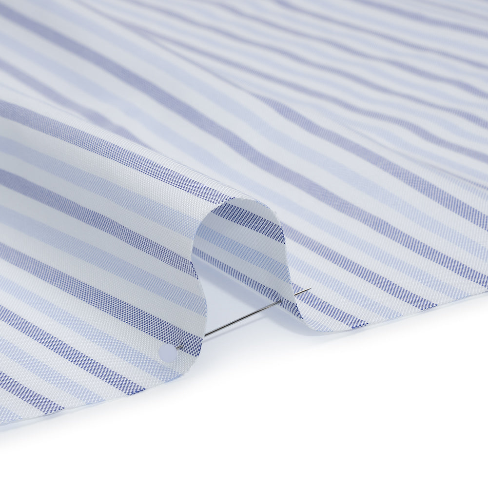 Cotton Oxford Shirting - Sky Blue, Cobalt and White Alternating Stripes - Designer Deadstock - Detail Cotton Oxford Shirting - Sky Blue, Cobalt and White Alternating Stripes - Designer Deadstock - Detail