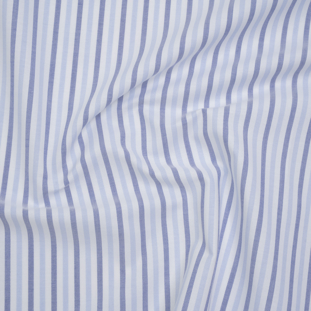 Cotton Oxford Shirting - Sky Blue, Cobalt and White Alternating Stripes - Designer Deadstock Cotton Oxford Shirting - Sky Blue, Cobalt and White Alternating Stripes - Designer Deadstock
