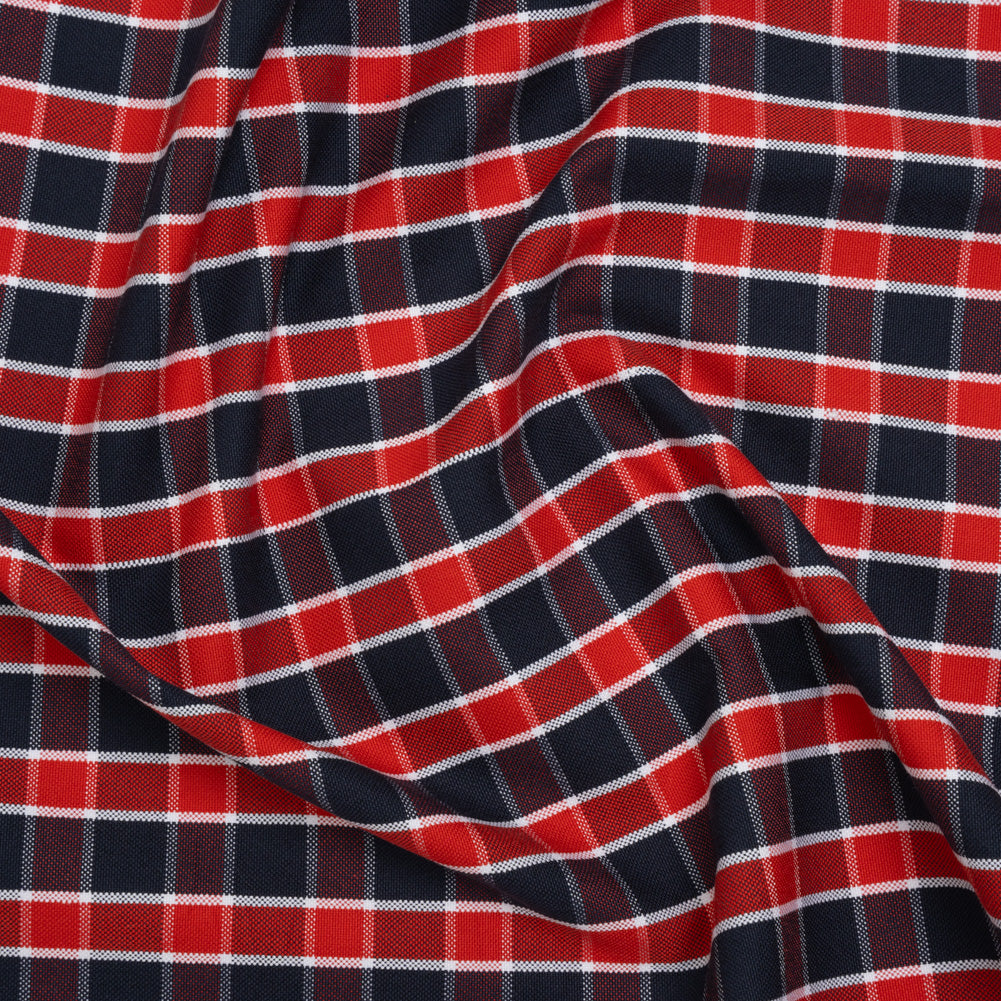 Cotton Oxford Shirting - Red, Blue and White Plaid - Deadstock Cotton Oxford Shirting - Red, Blue and White Plaid - Deadstock