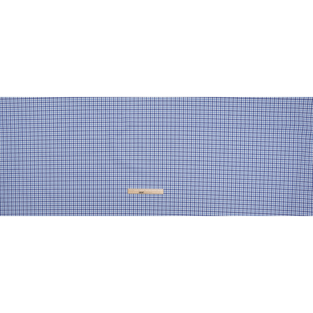 Cotton Twill Shirting - Cobalt, Sky Blue and White Tattersall Check - Designer Deadstock Cotton Twill Shirting - Cobalt, Sky Blue and White Tattersall Check - Designer Deadstock