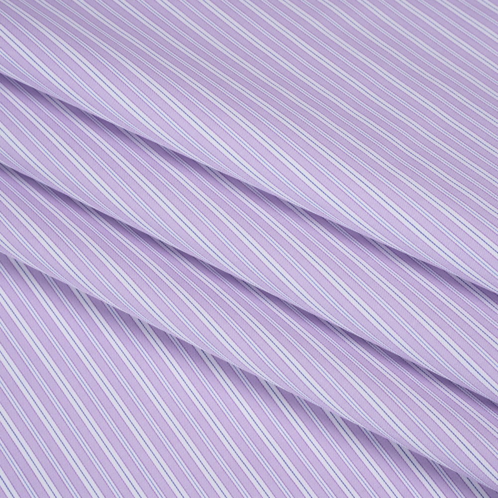 Cotton Twill Shirting - Lavender, White and Light Blue Stripes - Deadstock Folded Cotton Twill Shirting - Lavender, White and Light Blue Stripes - Deadstock Folded
