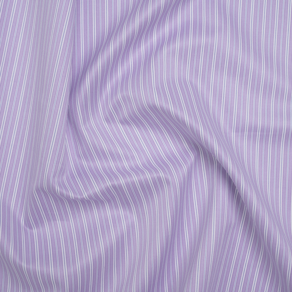 Cotton Twill Shirting - Lavender, White and Light Blue Stripes - Deadstock Cotton Twill Shirting - Lavender, White and Light Blue Stripes - Deadstock