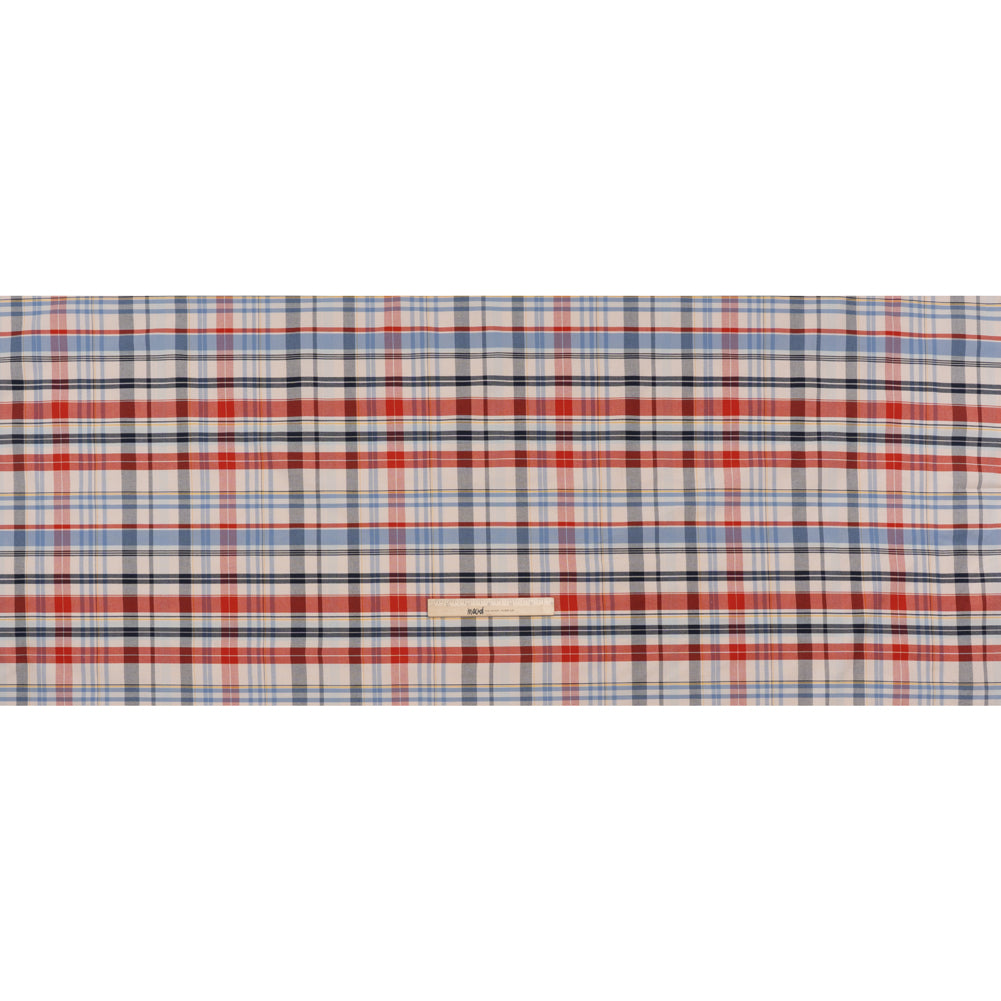 Cotton Oxford Shirting - Cream, Red and Blue Plaid - Deadstock - Full Cotton Oxford Shirting - Cream, Red and Blue Plaid - Deadstock - Full