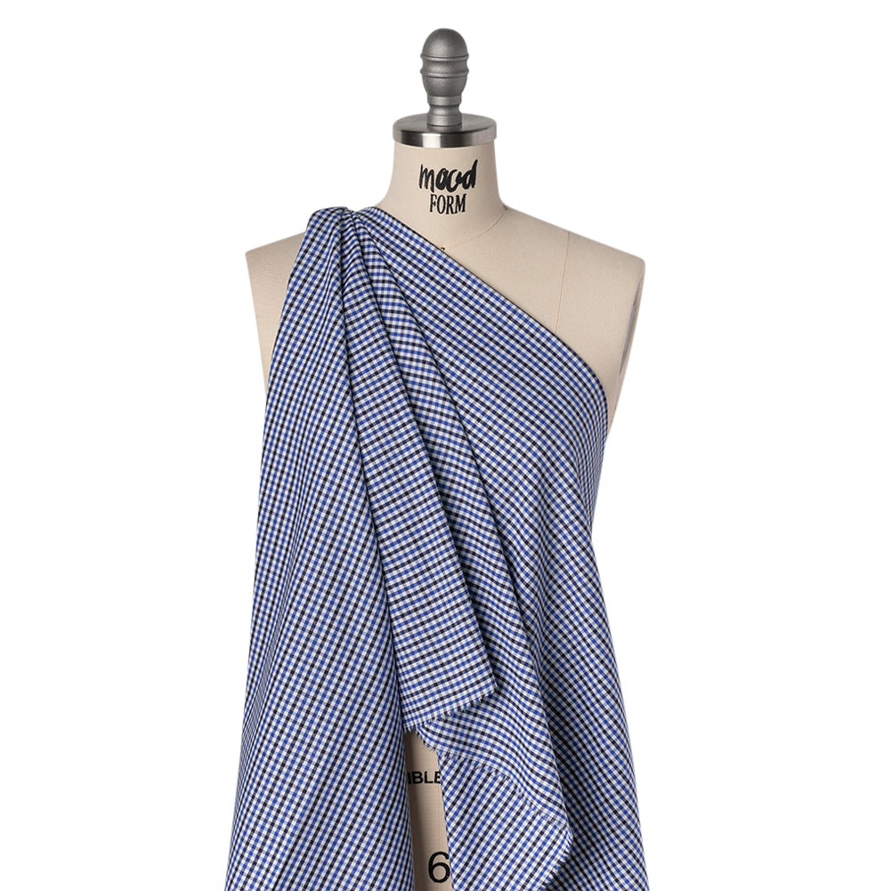 Cotton Oxford Shirting - Blue, Midnight and White Tattersall Check - Deadstock - Drape Cotton Oxford Shirting - Blue, Midnight and White Tattersall Check - Deadstock - Drape