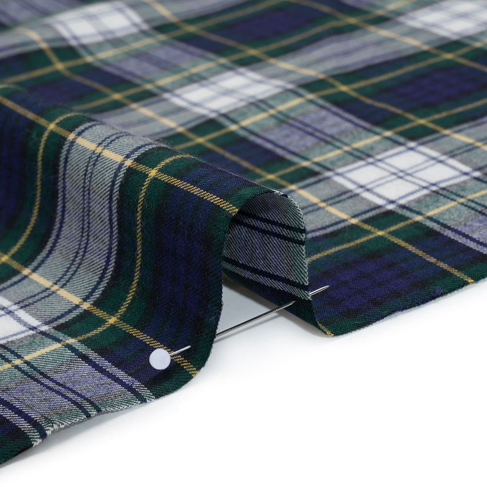 Brushed Cotton Twill Shirting - Blue, Green and Yellow Plaid - Designer Deadstock Brushed Cotton Twill Shirting - Blue, Green and Yellow Plaid - Designer Deadstock