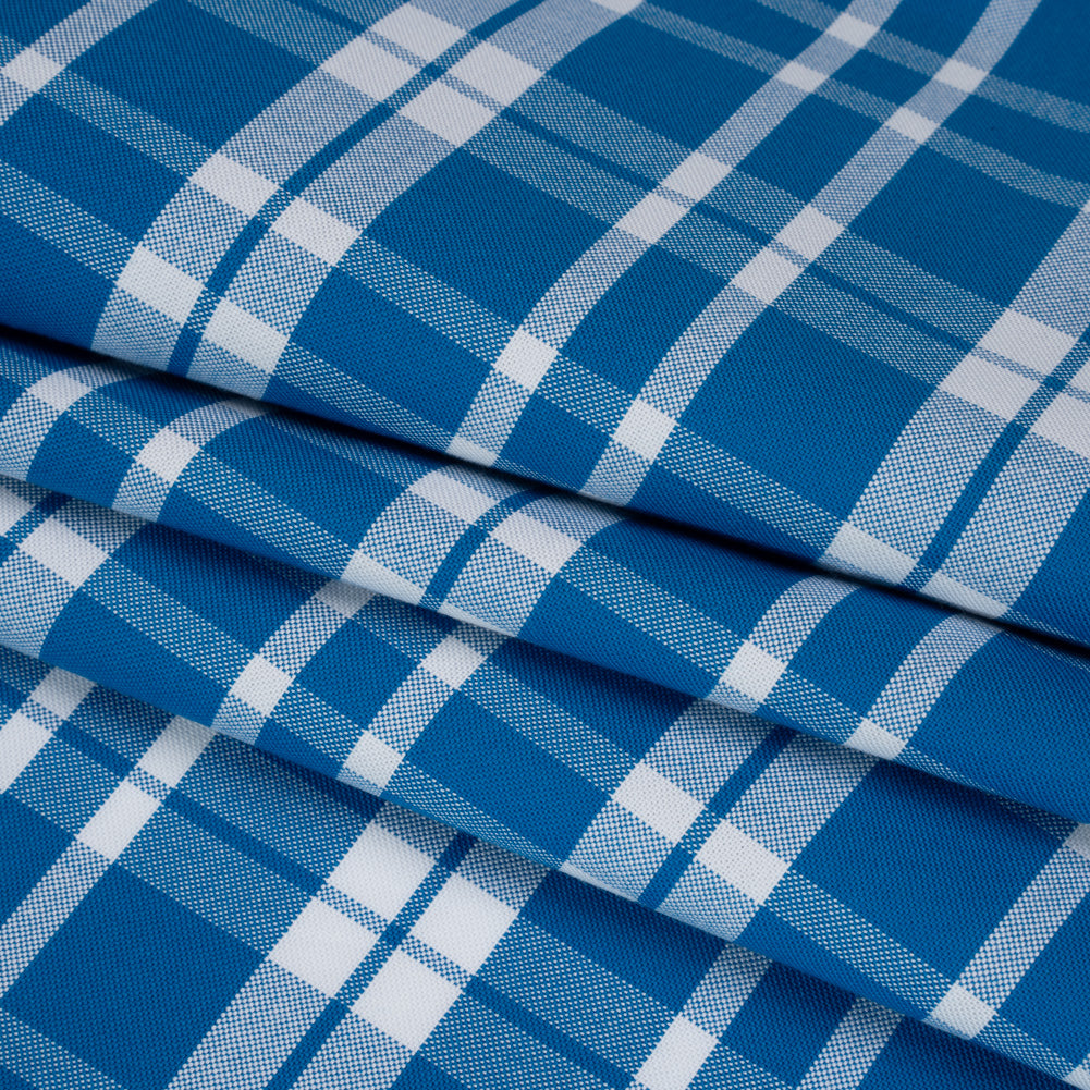 Cotton Oxford Shirting - Bright Blue and White Plaid - Deadstock Folded Cotton Oxford Shirting - Bright Blue and White Plaid - Deadstock Folded