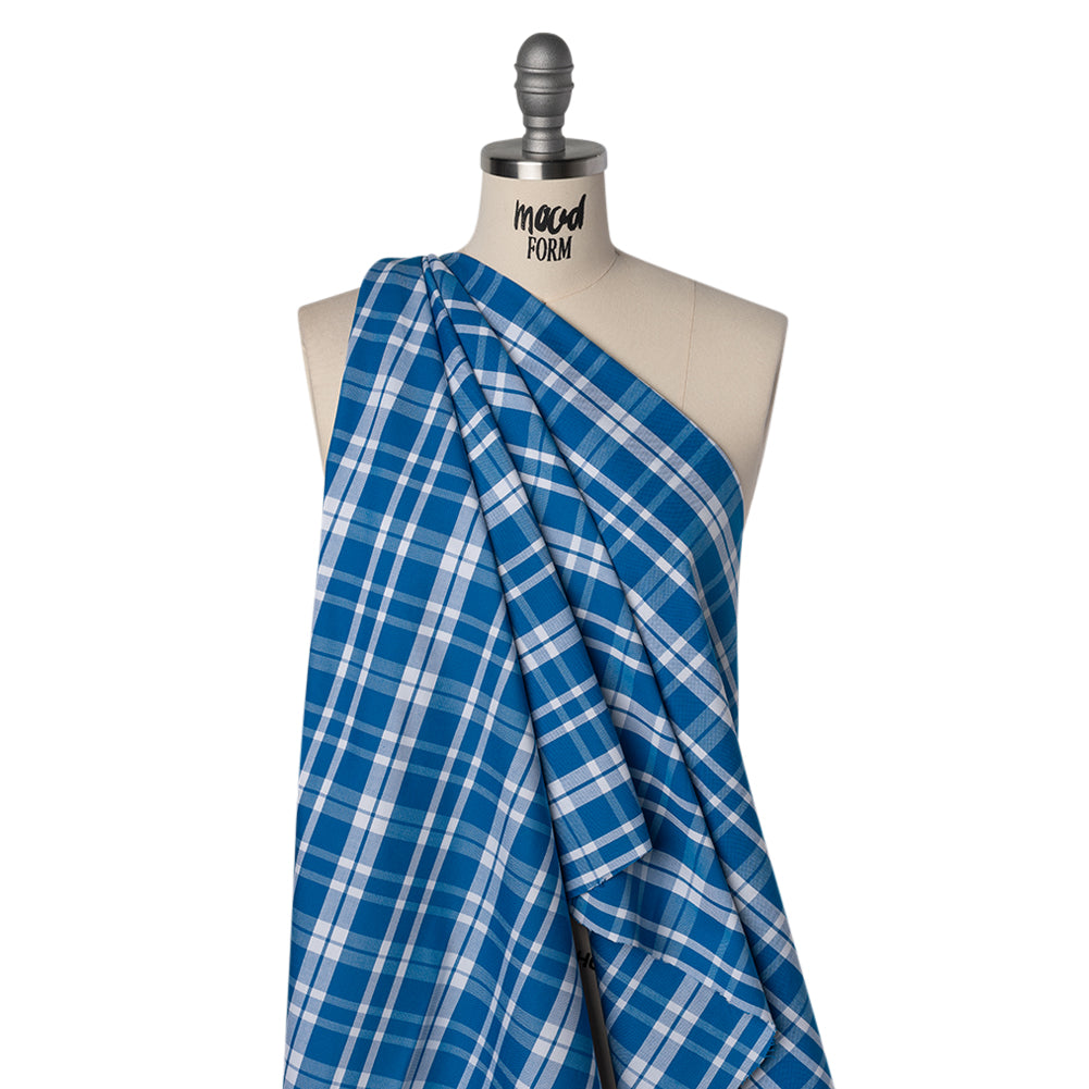 Cotton Oxford Shirting - Bright Blue and White Plaid - Deadstock Drape Cotton Oxford Shirting - Bright Blue and White Plaid - Deadstock Drape