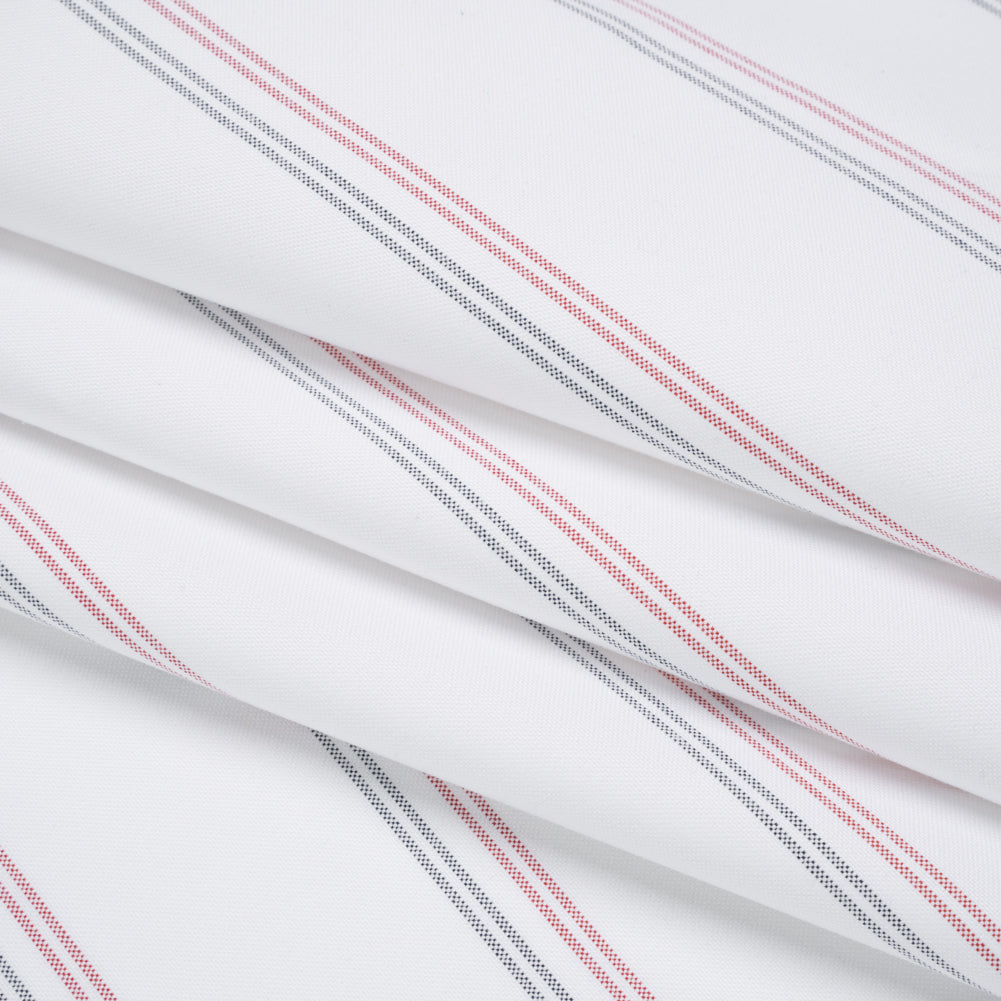 Cotton Oxford Shirting - White, Red and Navy Blue Paired Stripes - Deadstock - Folded Cotton Oxford Shirting - White, Red and Navy Blue Paired Stripes - Deadstock - Folded