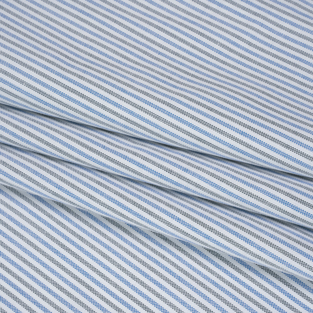 Cotton Oxford Shirting - Blue, Olive Green and White Candy Stripes - Deadstock Folded Cotton Oxford Shirting - Blue, Olive Green and White Candy Stripes - Deadstock Folded