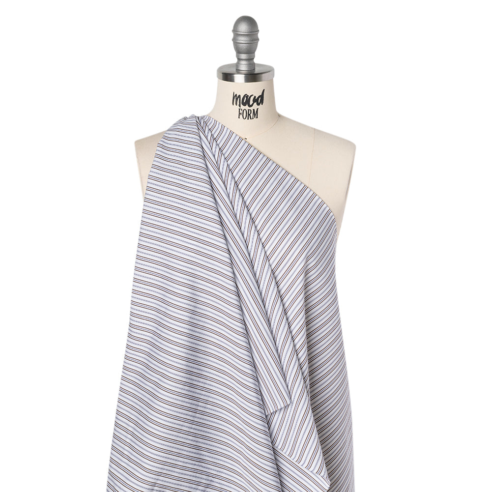 Cotton Shirting - Blue, Brown and White Ticking Stripes - Deadstock Cotton Shirting - Blue, Brown and White Ticking Stripes - Deadstock